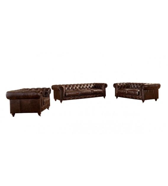 SOFAS & LOUNGE SUITES - Winston Three Seat Classic Vintage Leather Chesterfield Lounge – Cigar Brown