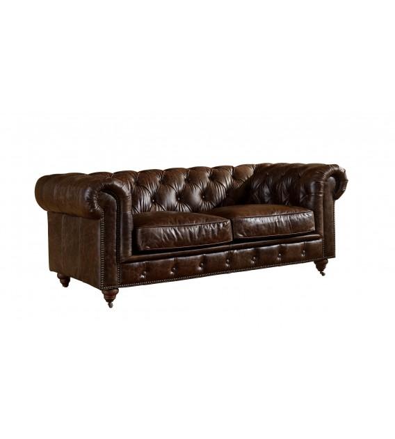 SOFAS & LOUNGE SUITES - Winston Two Seat Classic Vintage Leather Chesterfield Lounge – Cigar Brown