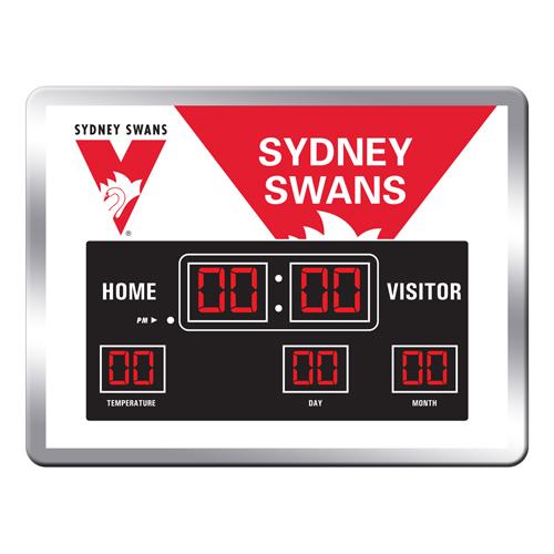 AFL Scoreboard - Licensed AFL Sydney Swans Aussie Rules Glass SCOREBOARD LED Clock