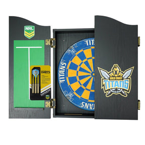 Gold Coast Titans NRL Dart Board And Cabinet Set