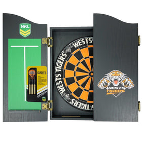 Wests Tigers NRL Dart Board And Cabinet Set