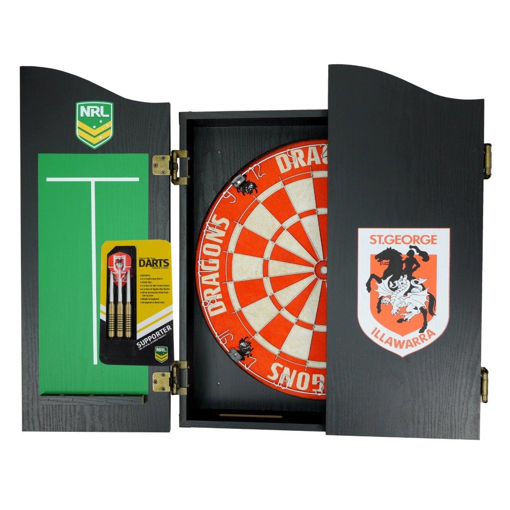 St George Illawarra Dragons NRL Dart Board And Cabinet Set