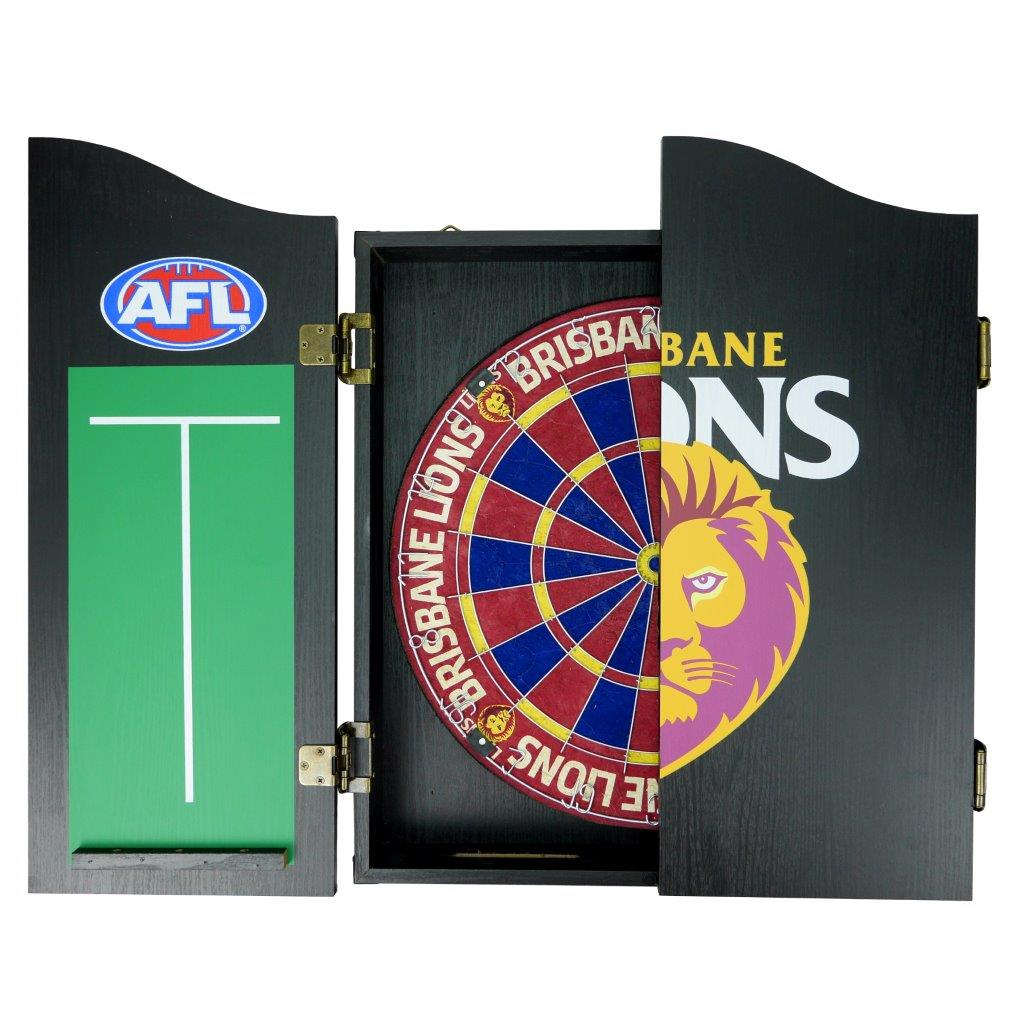 Brisbane Lions AFL Dart Board And Cabinet Set