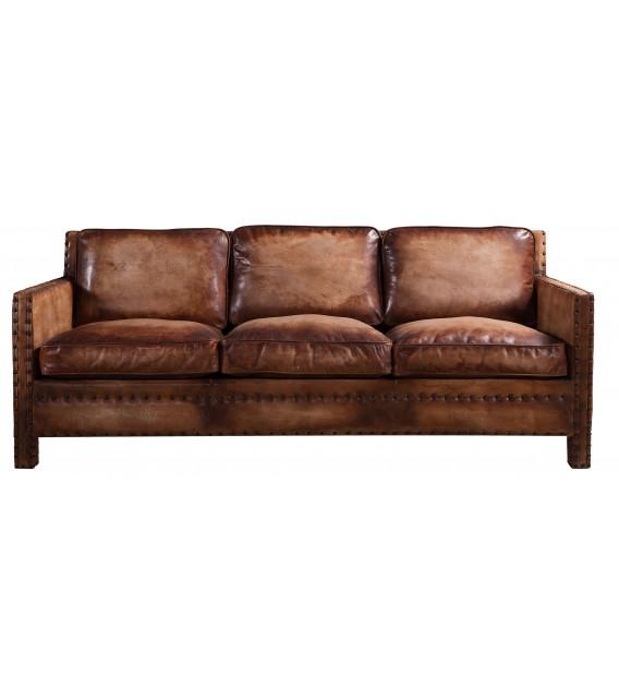 SOFAS & LOUNGE SUITES - Scabrous Distressed Brown Leather Lounge – 3 Seat