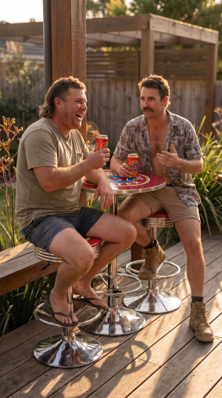 Mates on Melbourne Bitter stools and table on the deck