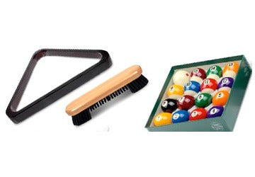 Ball set, triangle rack and table brush
